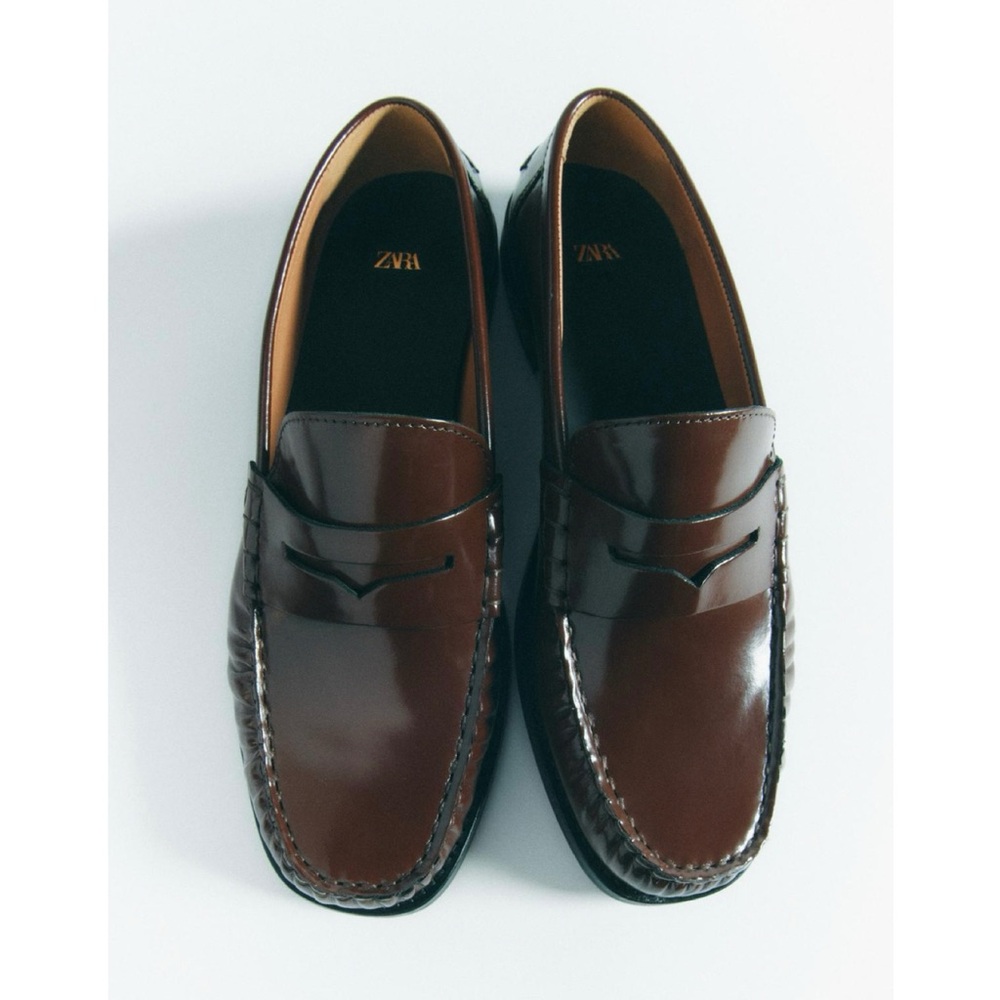 New Zara Brown Leather Loafers size 40